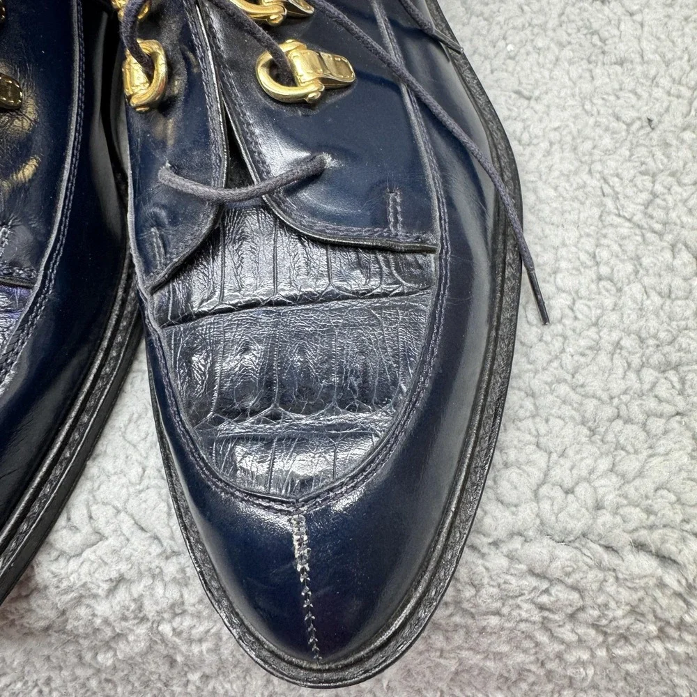 David Eden Alba Boots Mens Size 8.5 Blue Crocodile‎ Buckle Strap Chukka Italy